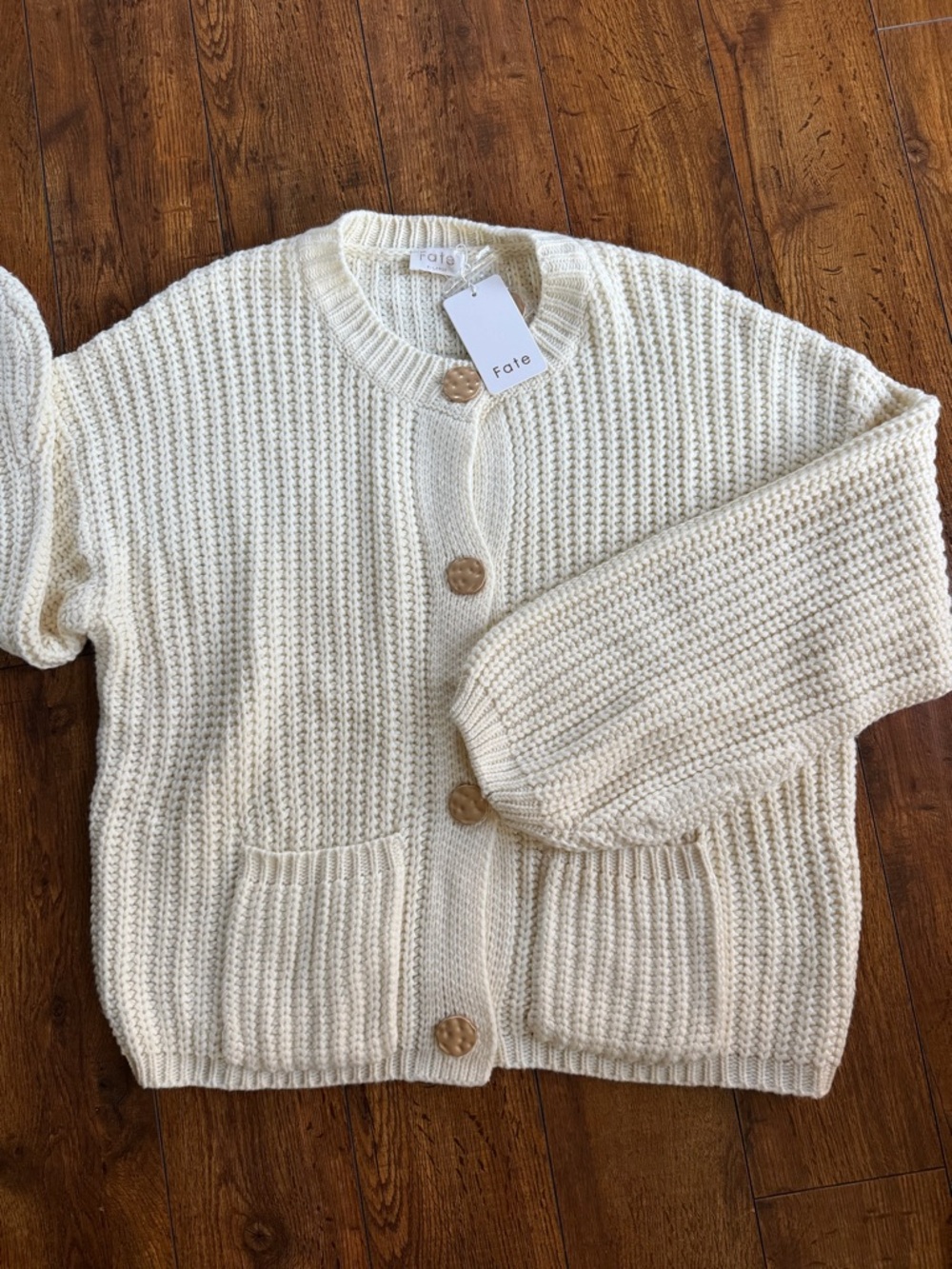 Fate Off-White Chunky Knit Button-Front Cardigan